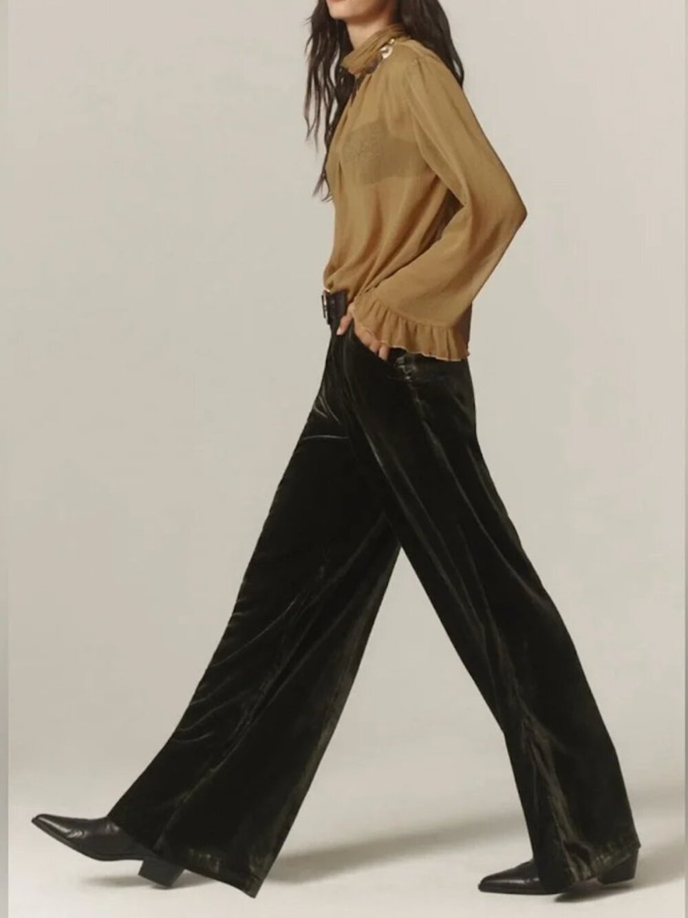 Anthropologie Dark Green Wide-Leg Velvet Pants Women's Size XS